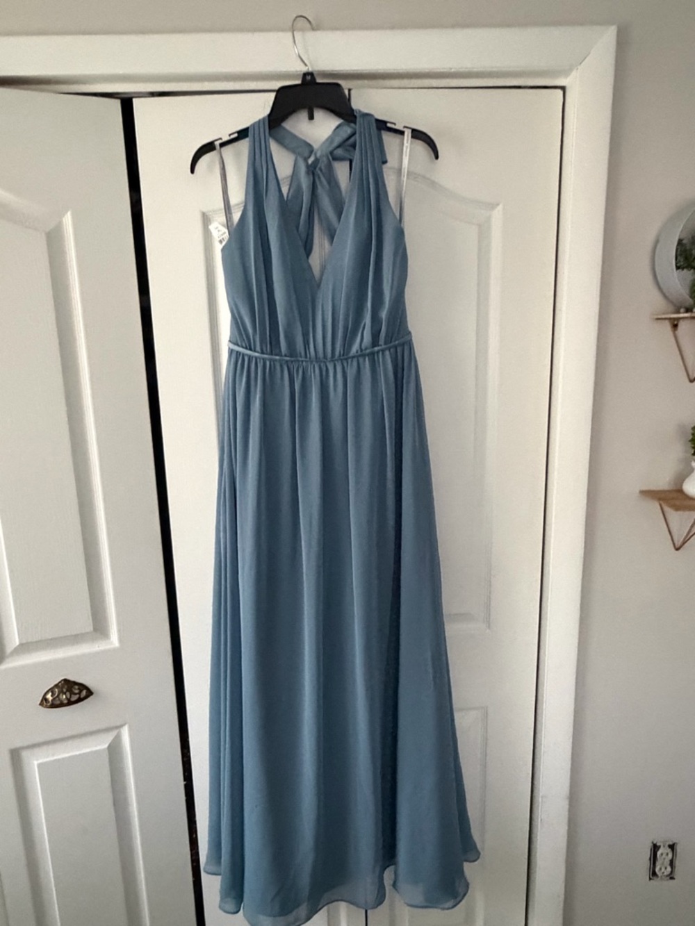 Alfred Angelo Dusty Blue Halter Maxi Dress
